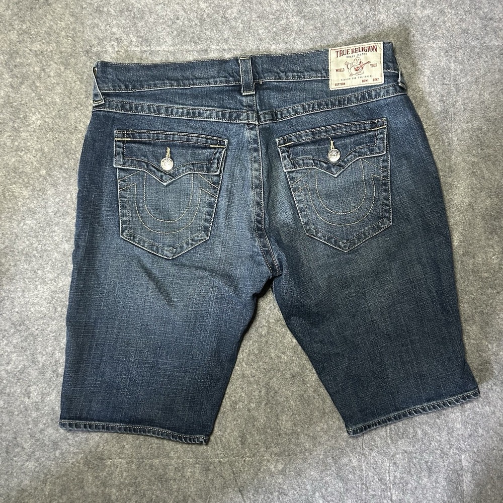 True Religion Men's 38 Geno Relaxed Slim Denim Jorts Shorts Whiskers - Picture 2 of 12